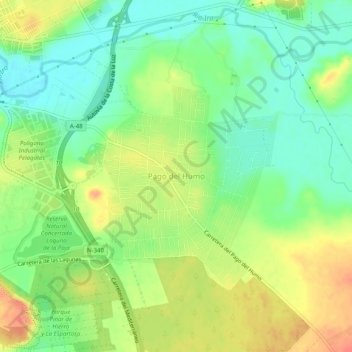 Mapa topográfico Pago del Humo, altitude, relevo