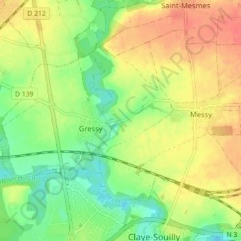 Mapa topográfico Moulignon, altitude, relevo