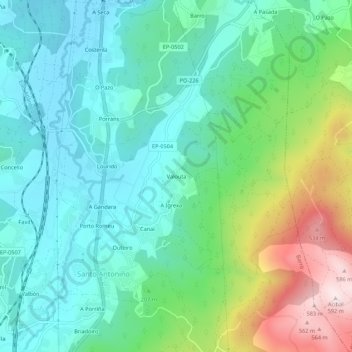 Mapa topográfico Valouta, altitude, relevo