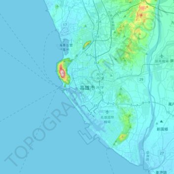 Mapa topográfico Kaohsiung, altitude, relevo