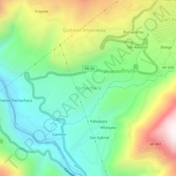 Mapa topográfico Pachachaca, altitude, relevo
