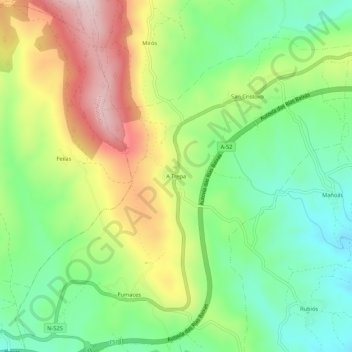 Mapa topográfico A Trepa, altitude, relevo