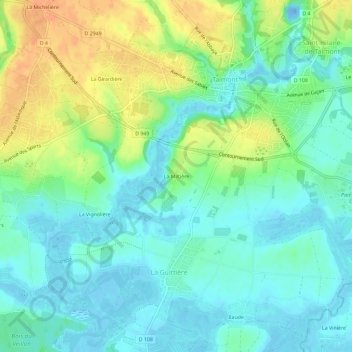 Mapa topográfico La Miltière, altitude, relevo