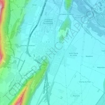 Mapa topográfico Varces-Allières-et-Risset, altitude, relevo