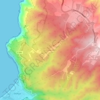 Mapa topográfico Quebrada Verde, altitude, relevo