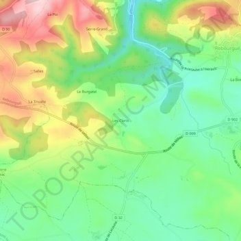 Mapa topográfico Les Claris, altitude, relevo
