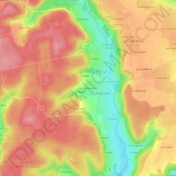 Mapa topográfico La Cosnardière, altitude, relevo