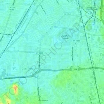 Mapa topográfico Oakdale, altitude, relevo