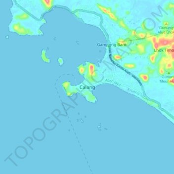 Mapa topográfico Calang, altitude, relevo