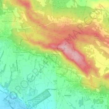 Mapa topográfico Brunetta, altitude, relevo