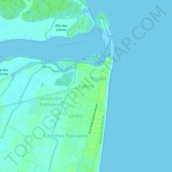 Mapa topográfico Atafona, altitude, relevo