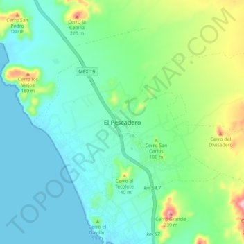 Mapa topográfico El Pescadero, altitude, relevo