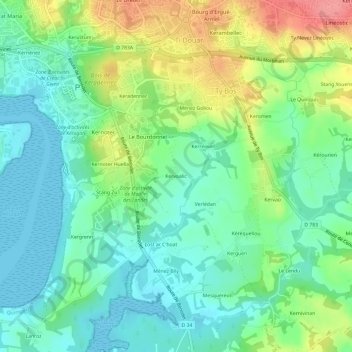 Mapa topográfico Kervoalic, altitude, relevo