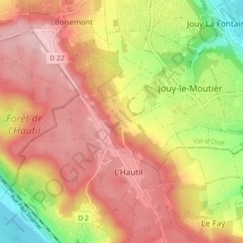 Mapa topográfico Écancourt, altitude, relevo