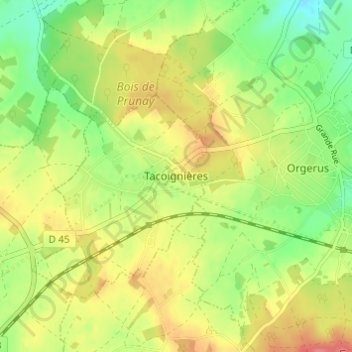Mapa topográfico Tacoignières, altitude, relevo