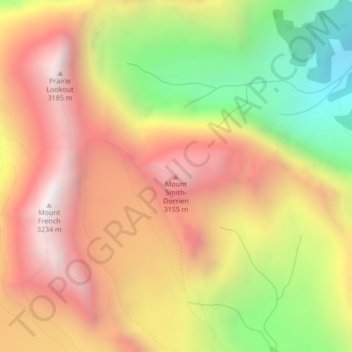 Mapa topográfico Mount Smith-Dorrien, altitude, relevo