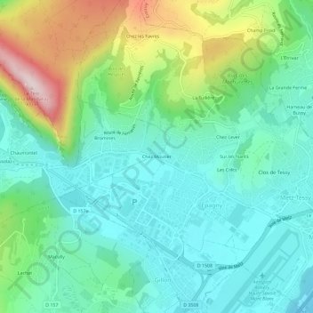 Mapa topográfico Chez Moutier, altitude, relevo