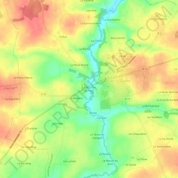 Mapa topográfico Le Moumin du Pont, altitude, relevo