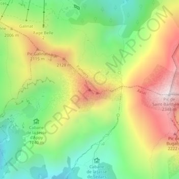 Mapa topográfico Pic de Girabal, altitude, relevo