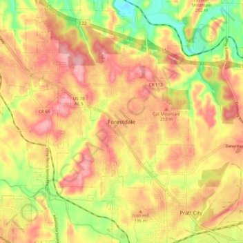 Mapa topográfico Forestdale, altitude, relevo