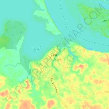 Mapa topográfico Coari, altitude, relevo