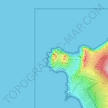 Mapa topográfico Vulcão dos Capelinhos, altitude, relevo