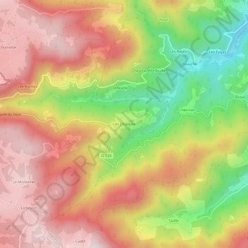 Mapa topográfico Les Chalayes, altitude, relevo