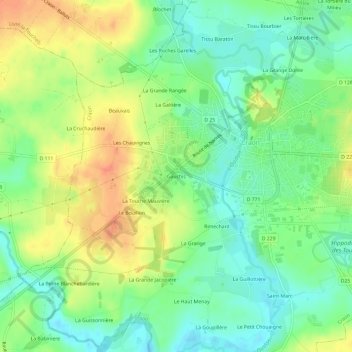 Mapa topográfico Gauchis, altitude, relevo