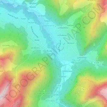 Mapa topográfico Covaleux, altitude, relevo