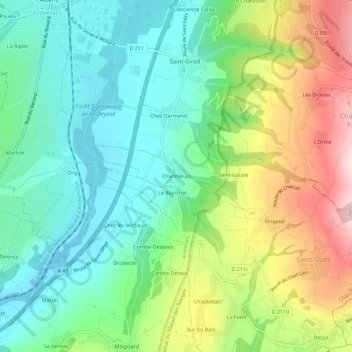 Mapa topográfico Chambéraz, altitude, relevo