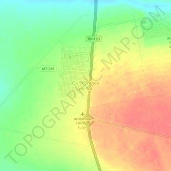 Mapa topográfico Ouro Branco do Sul, altitude, relevo