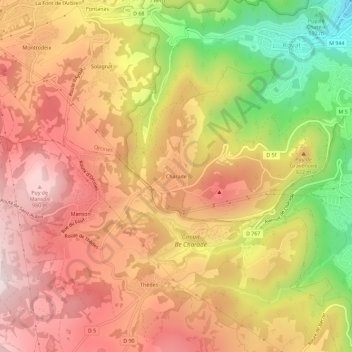 Mapa topográfico Charade, altitude, relevo