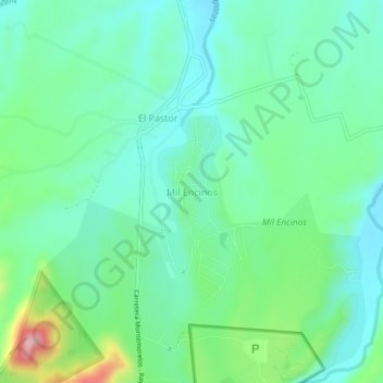 Mapa topográfico Mil Encinos, altitude, relevo