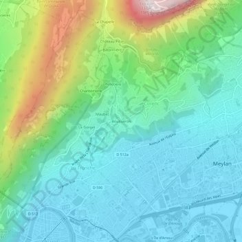 Mapa topográfico Bouqueron, altitude, relevo