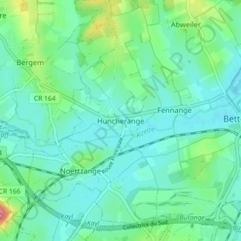Mapa topográfico Huncherange, altitude, relevo