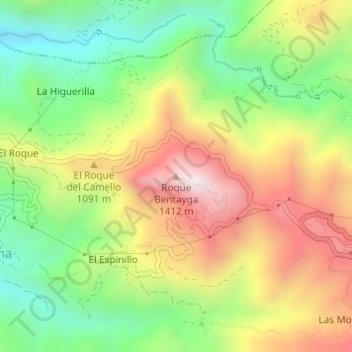 Mapa topográfico Roque Bentayga, altitude, relevo
