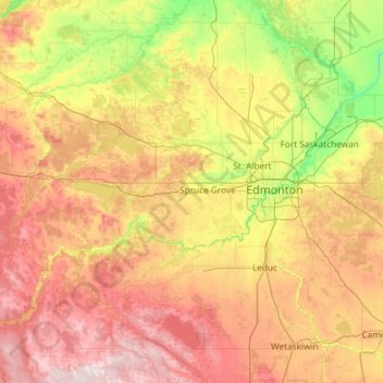 Mapa topográfico Stony Plain (town), altitude, relevo