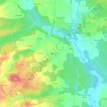 Mapa topográfico Mazeau, altitude, relevo