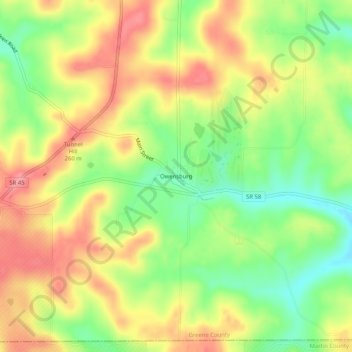 Mapa topográfico Owensburg, altitude, relevo