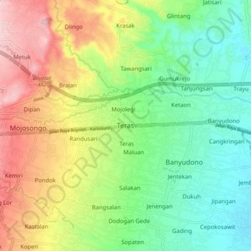 Mapa topográfico Teras, altitude, relevo