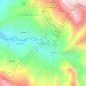 Mapa topográfico Carhuayoc, altitude, relevo