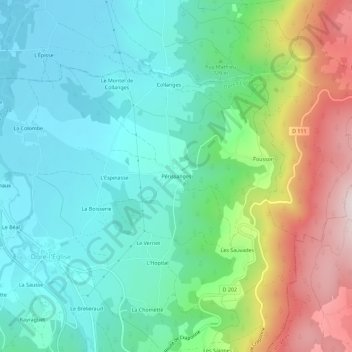 Mapa topográfico Périssanges, altitude, relevo