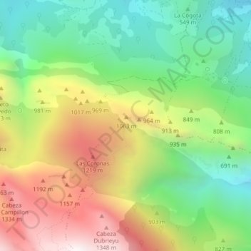 Mapa topográfico Cananda, altitude, relevo
