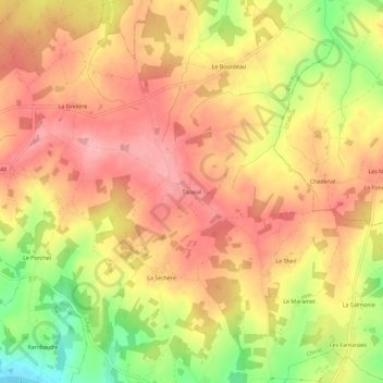 Mapa topográfico Tisseuil, altitude, relevo