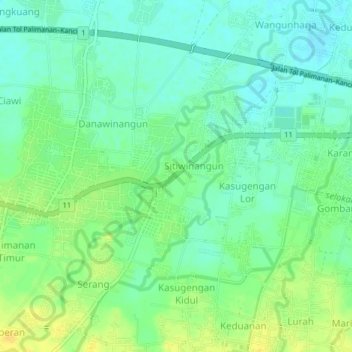Mapa topográfico Jamblang, altitude, relevo