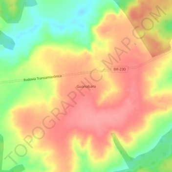 Mapa topográfico Guanabara, altitude, relevo