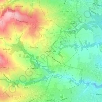 Mapa topográfico Le Quincieux, altitude, relevo