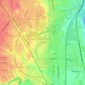 Mapa topográfico Scottdale, altitude, relevo