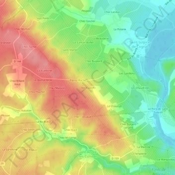 Mapa topográfico Bel-Aspect, altitude, relevo