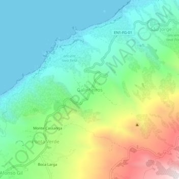 Mapa topográfico Galinheiros, altitude, relevo